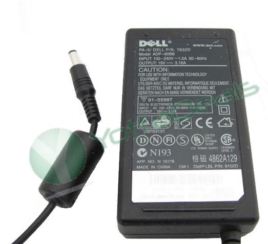 Dell Geunine Original ADP-60BB 7832D AC Adapter 19V 3.16A 60W Power Supply Charger for Latitude 100L 120L 110L Inspiron 1000 1200  