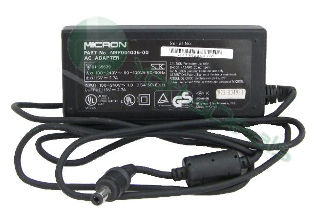 Micron NBP001035-00 AC Adapter Power Supply 15V 2.7A 40W Charger for Millenia Transport MRX XPE MicronPC NBP001017 310-0073-00
